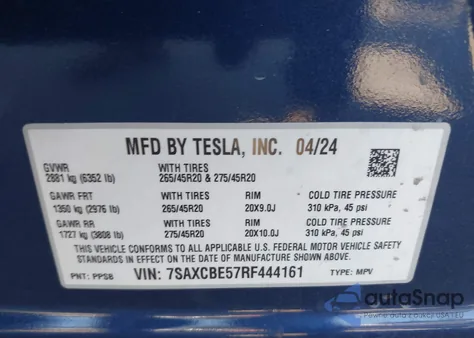 2024 Tesla Model X Long Range z USA, uszkodzony, nr VIN 7SAXCBE57RF444161